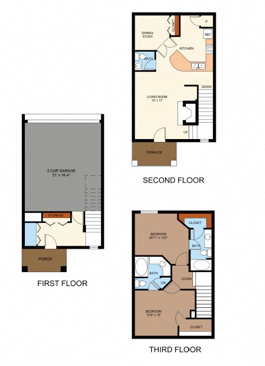 Floor plan for 2 beds, 2.5 baths, 1385 sqft