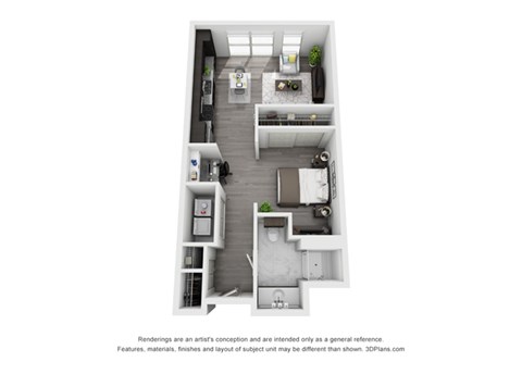 Floor plan for studio, 1 bath, 522 sqft