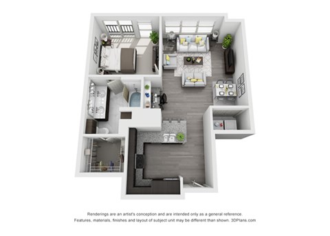 Floor plan for 1 bed, 1 bath, 820 sqft