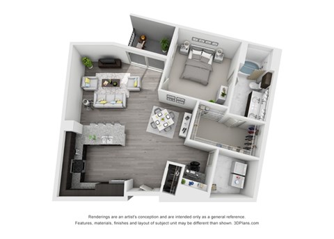Floor plan for 1 bed, 1 bath, 872 sqft