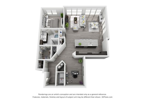 Floor plan for 1 bed, 1 bath, 1214 sqft