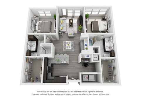 Floor plan for 2 beds, 2 baths, 1112 sqft