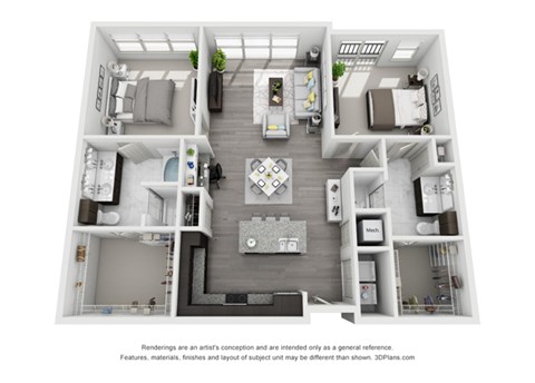 Floor plan for 2 beds, 2 baths, 1188 sqft