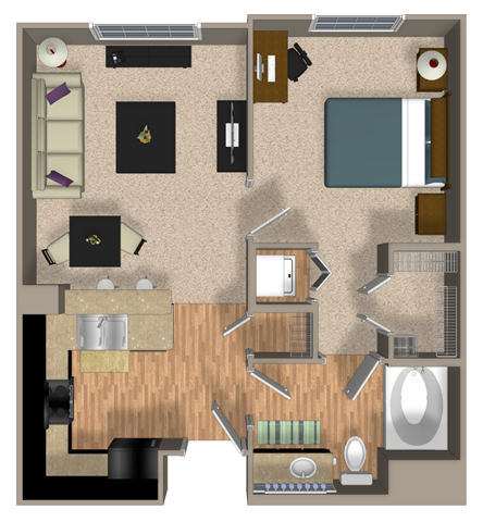 Floor plan for 1 bed, 1 bath, 616 sqft