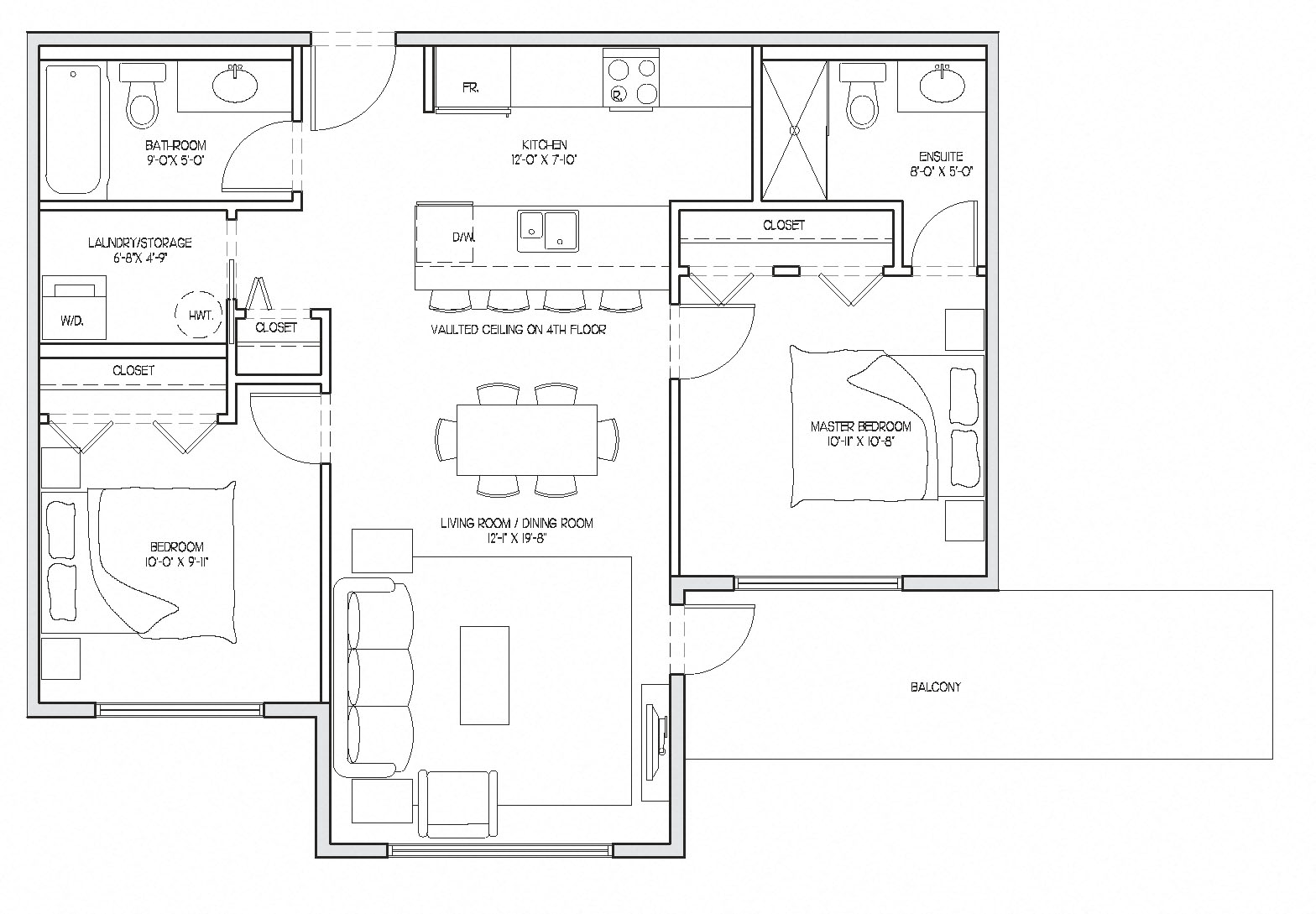 Floor plan for 2 beds, 2 baths, 855 sqft