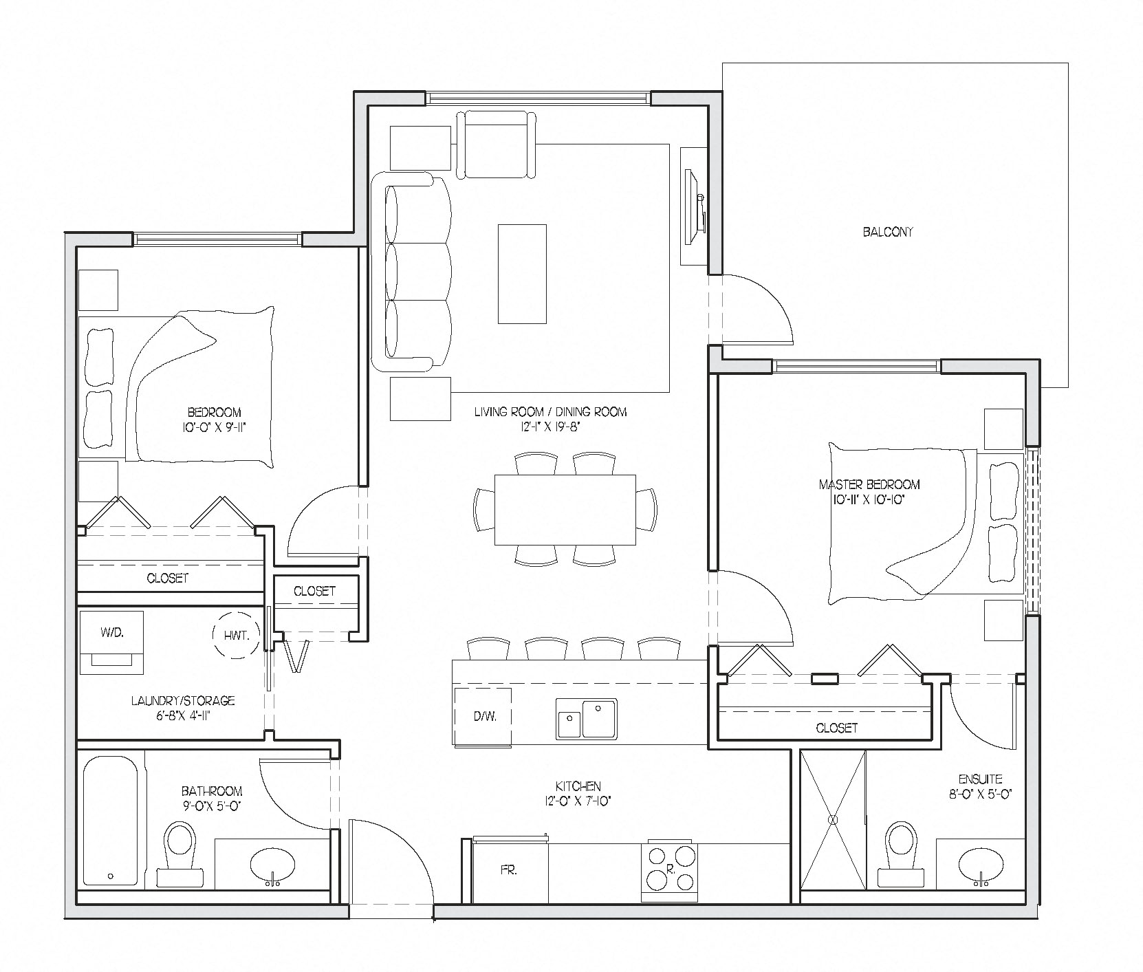 Floor plan for 2 beds, 2 baths, 856 sqft