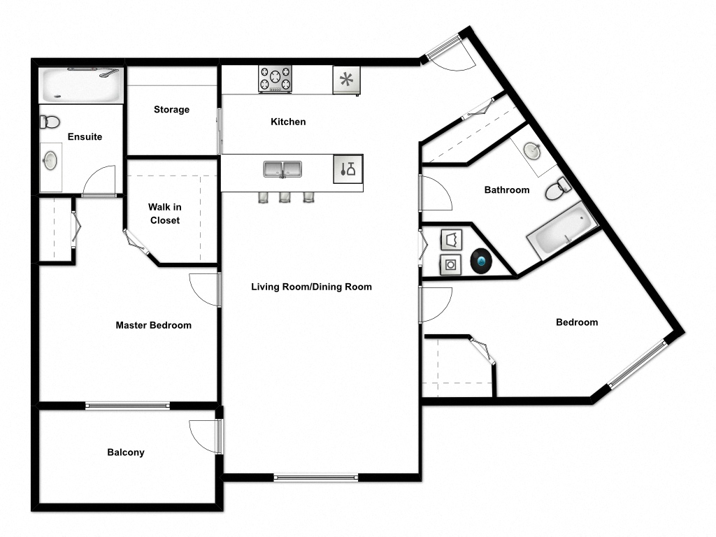 Floor plan for 2 beds, 2 baths, 994 sqft