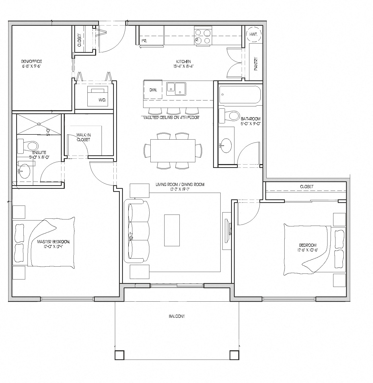 Floor plan for 2 beds, 2 baths, 1012 sqft