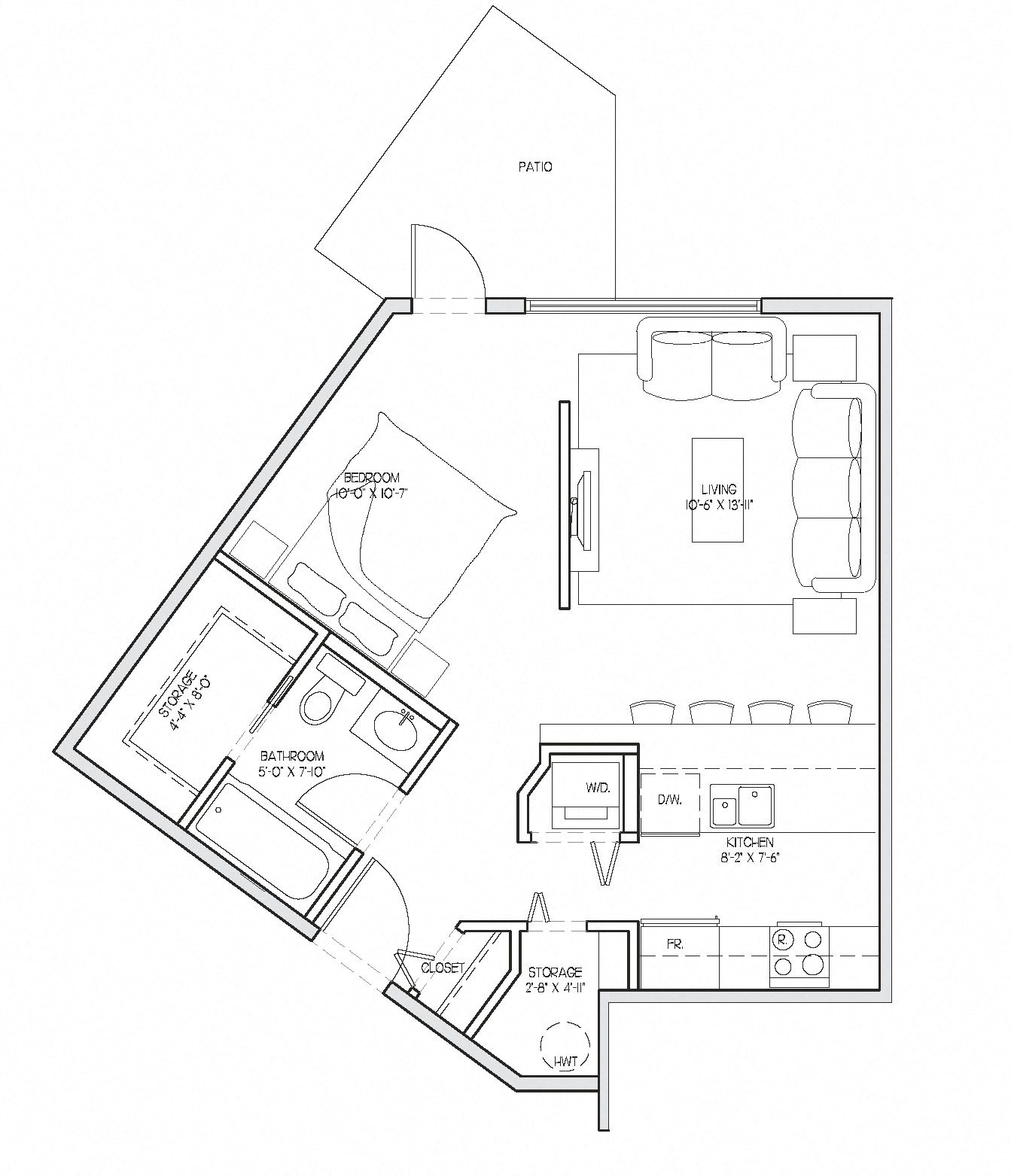 Floor plan for studio, 1 bath, 556 sqft