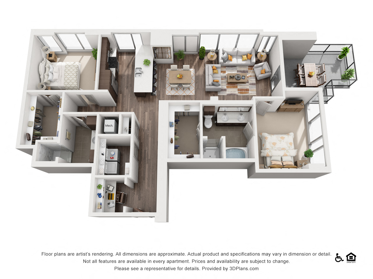 Floor plan for 2 beds, 2 baths, 1439 sqft