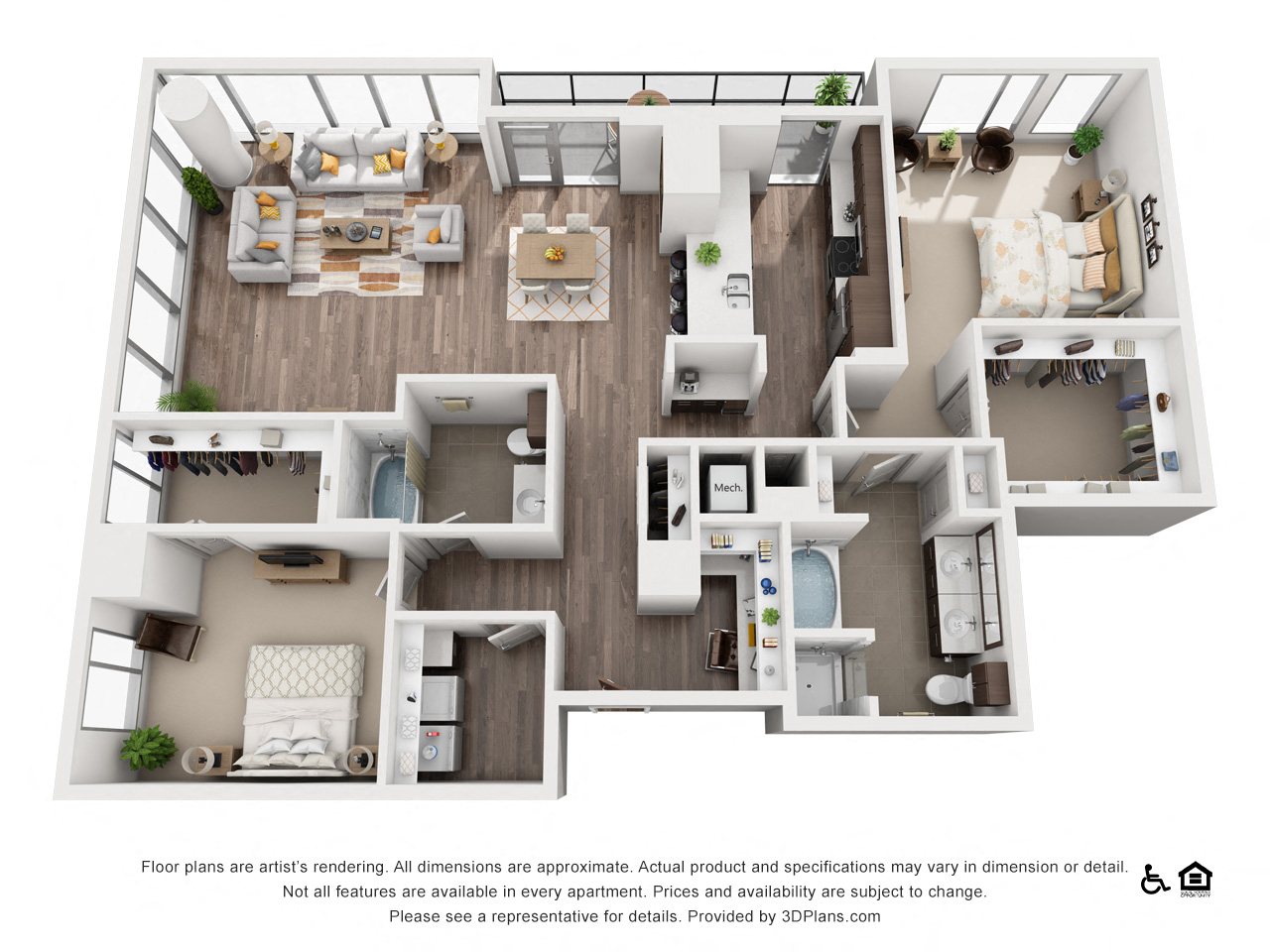 Floor plan for 2 beds, 2 baths, 1802 sqft