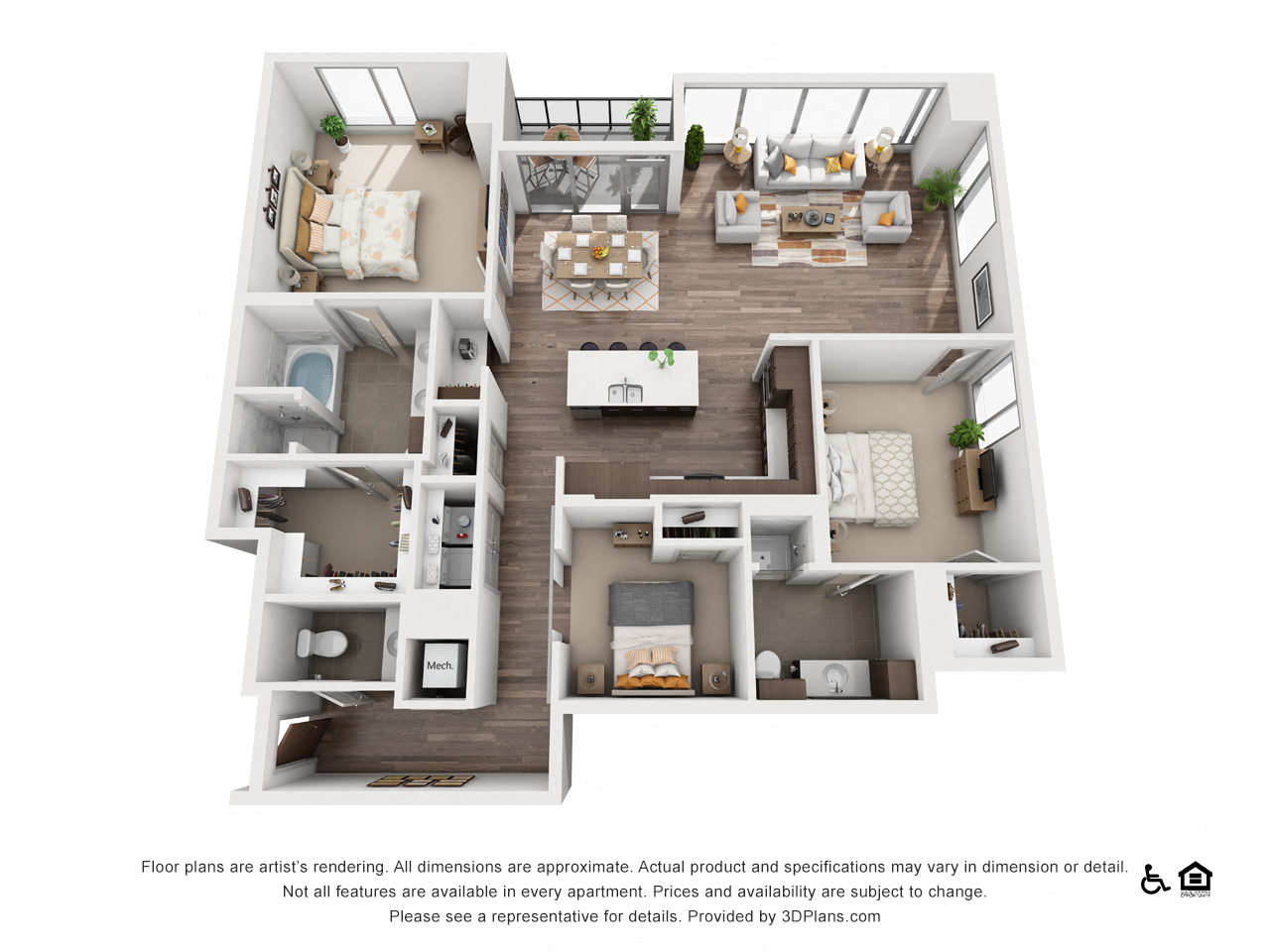 Floor plan for 3 beds, 2.5 baths, 1750 sqft