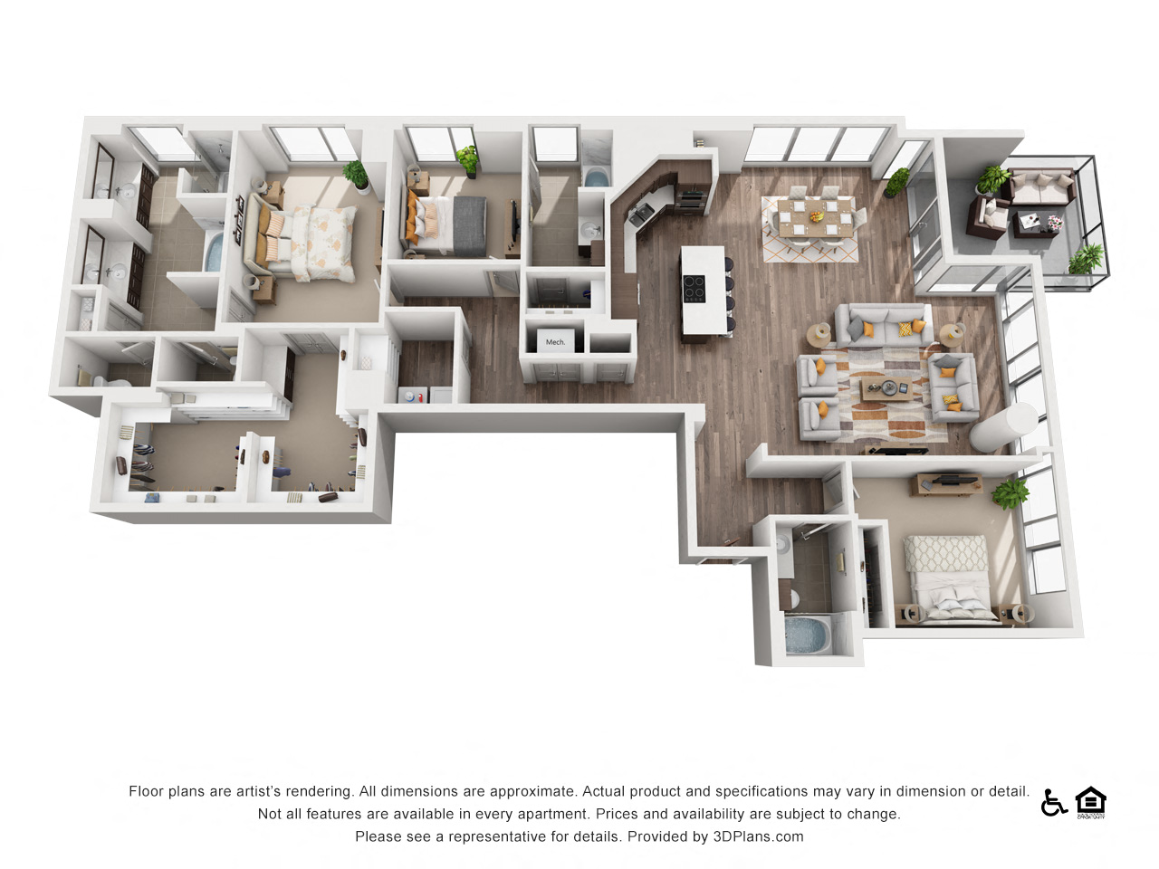 Floor plan for 3 beds, 3 baths, 2517 sqft