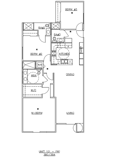 Floor plan for 3 beds, 3 baths, 1375 sqft