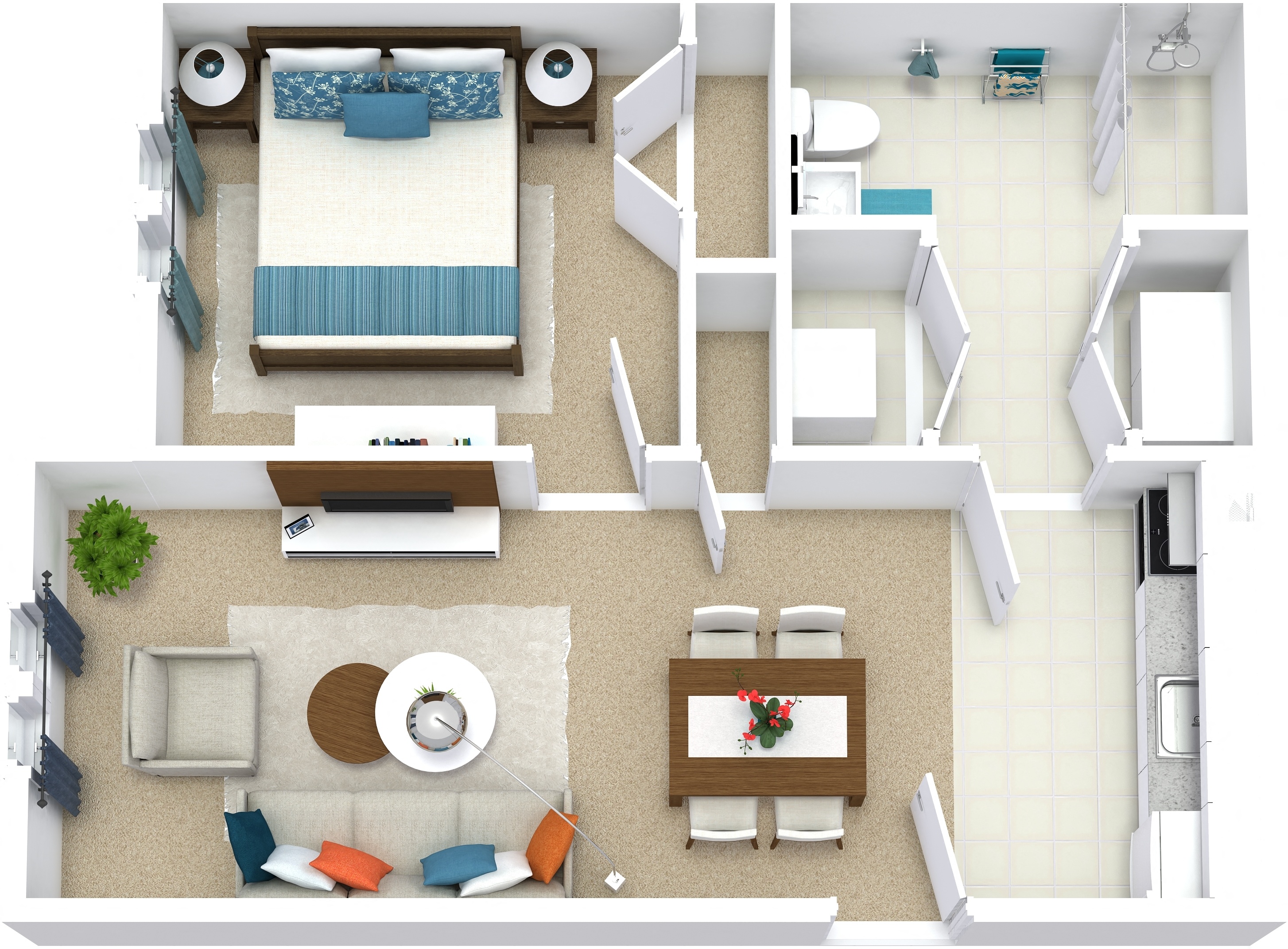 Floor plan for 1 bed, 1 bath, 535 sqft