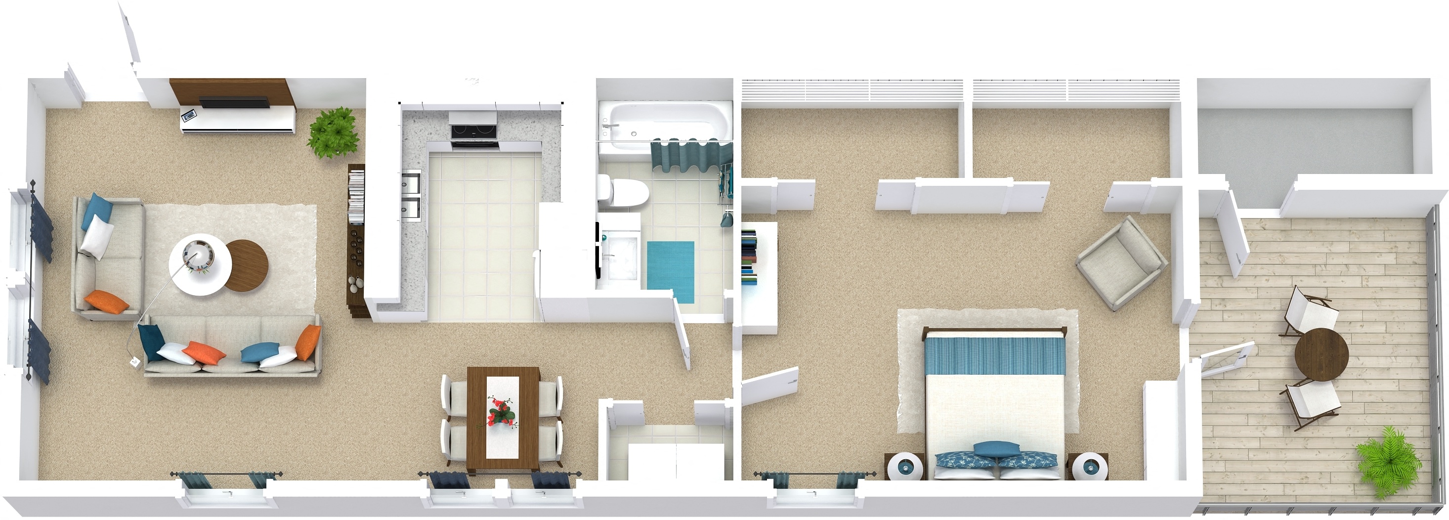 Floor plan for 1 bed, 1 bath, 700 sqft