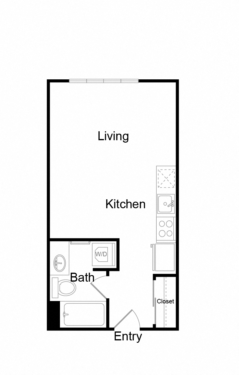 Floor plan for studio, 1 bath, 452 sqft