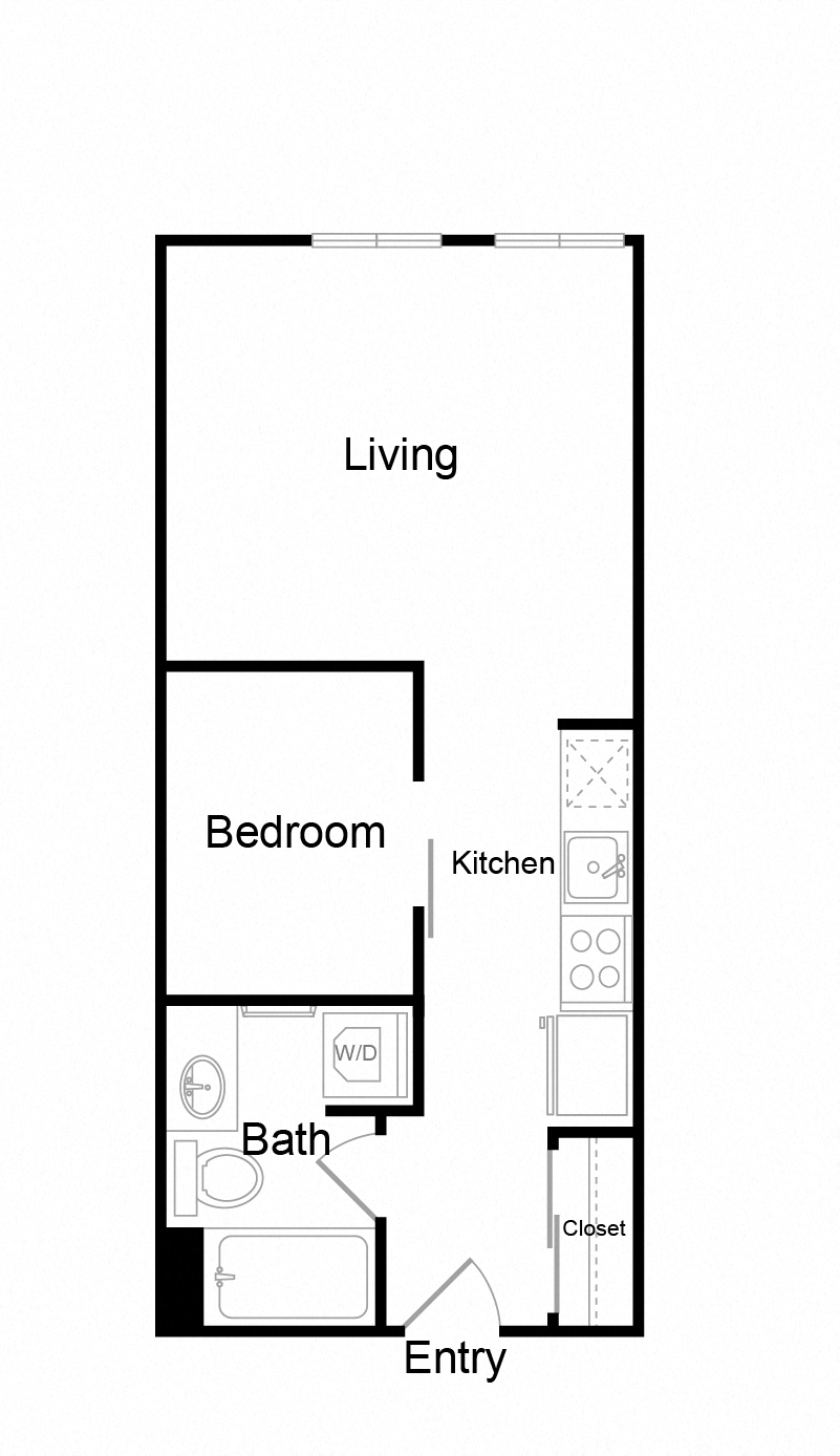 Floor plan for 1 bed, 1 bath, 529 sqft