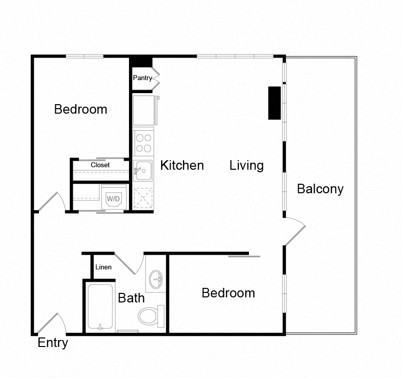 Floor plan for 2 beds, 1 bath, 789 sqft