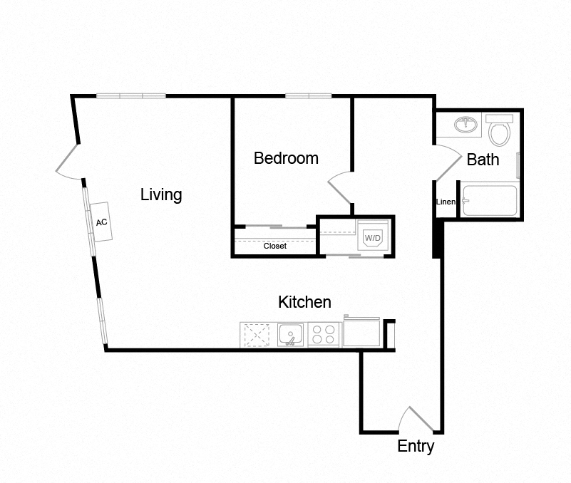 Floor plan for 1 bed, 1 bath, 812 sqft
