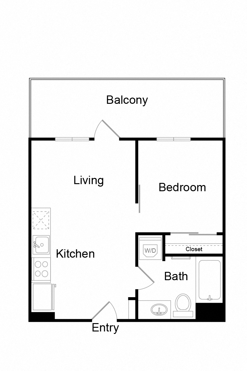 Floor plan for 1 bed, 1 bath, 497 sqft