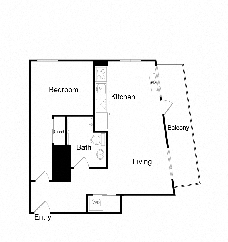 Floor plan for 1 bed, 1 bath, 704 sqft