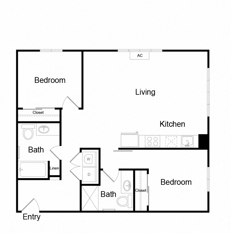 Floor plan for 2 beds, 2 baths, 1017 sqft