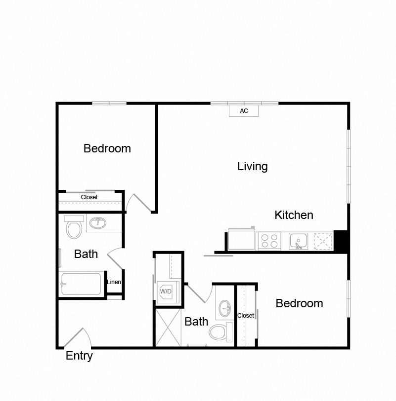 Floor plan for 2 beds, 2 baths, 1017 sqft