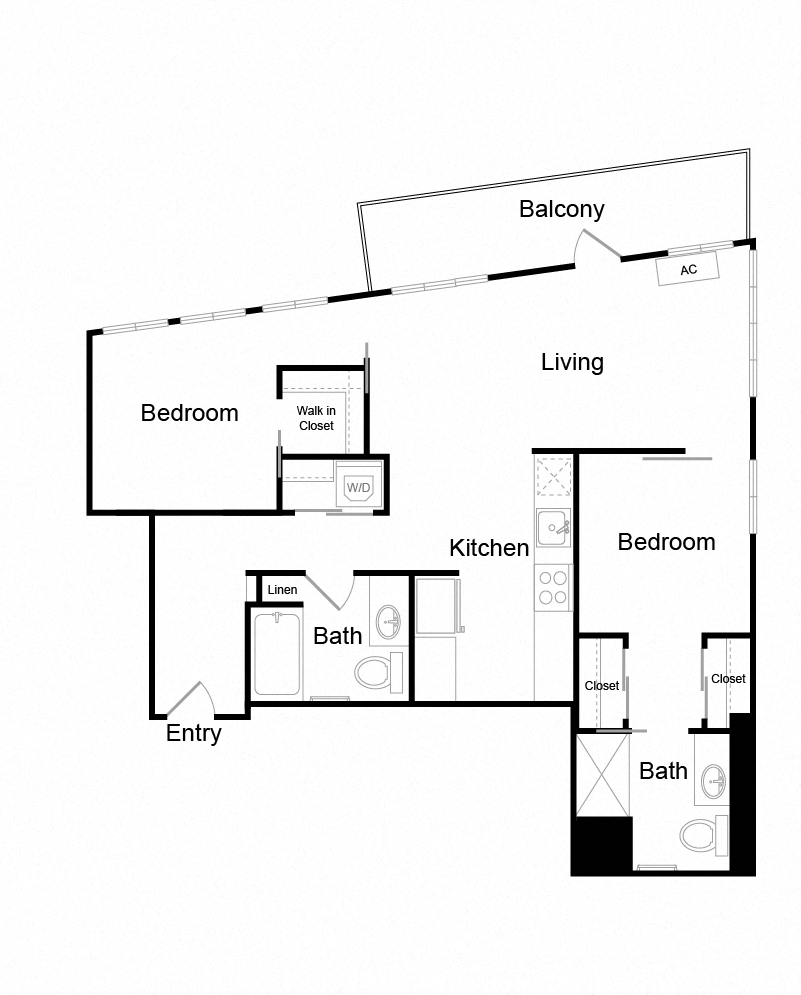 Floor plan for 2 beds, 2 baths, 971 sqft