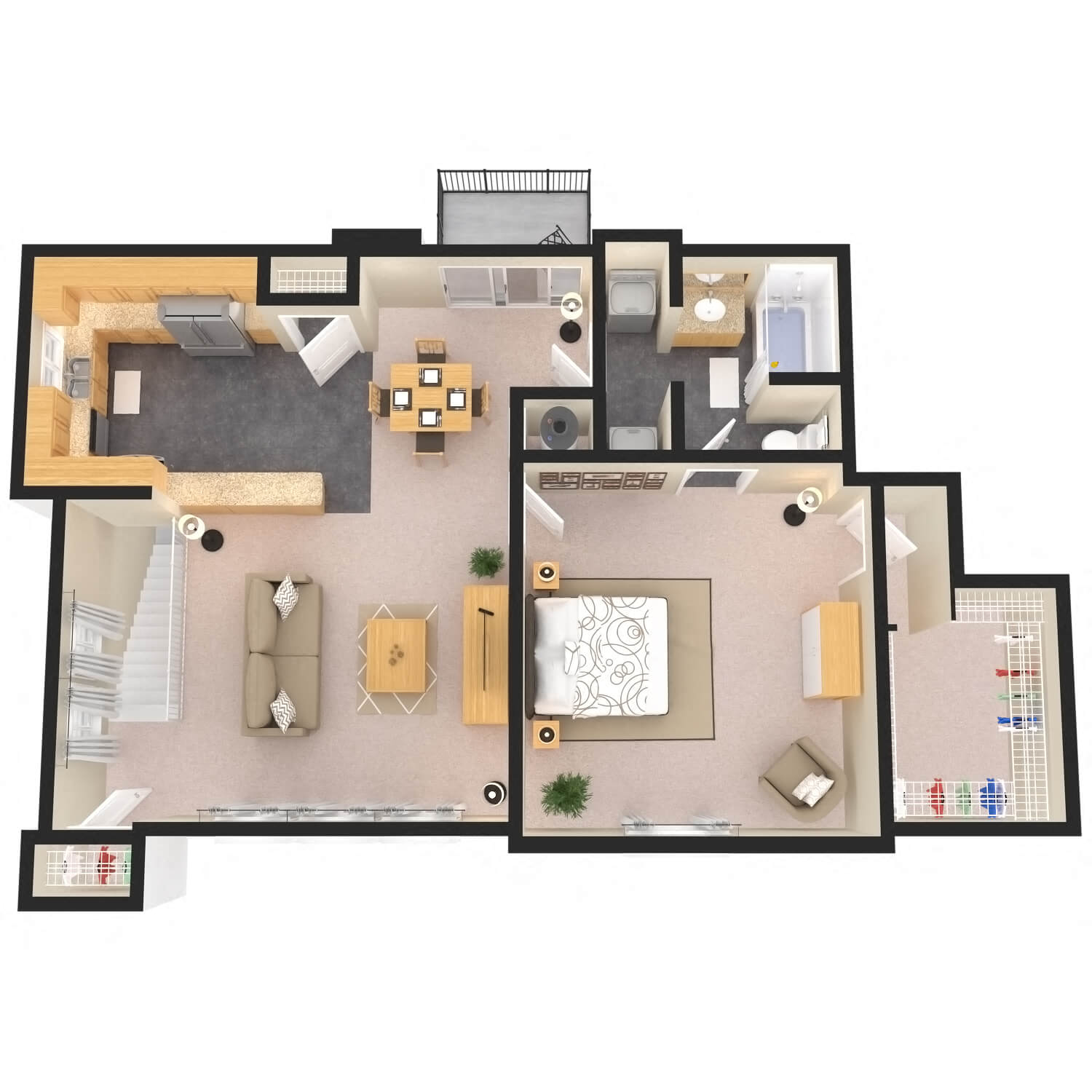 Floor plan for 1 bed, 1 bath, 966 sqft