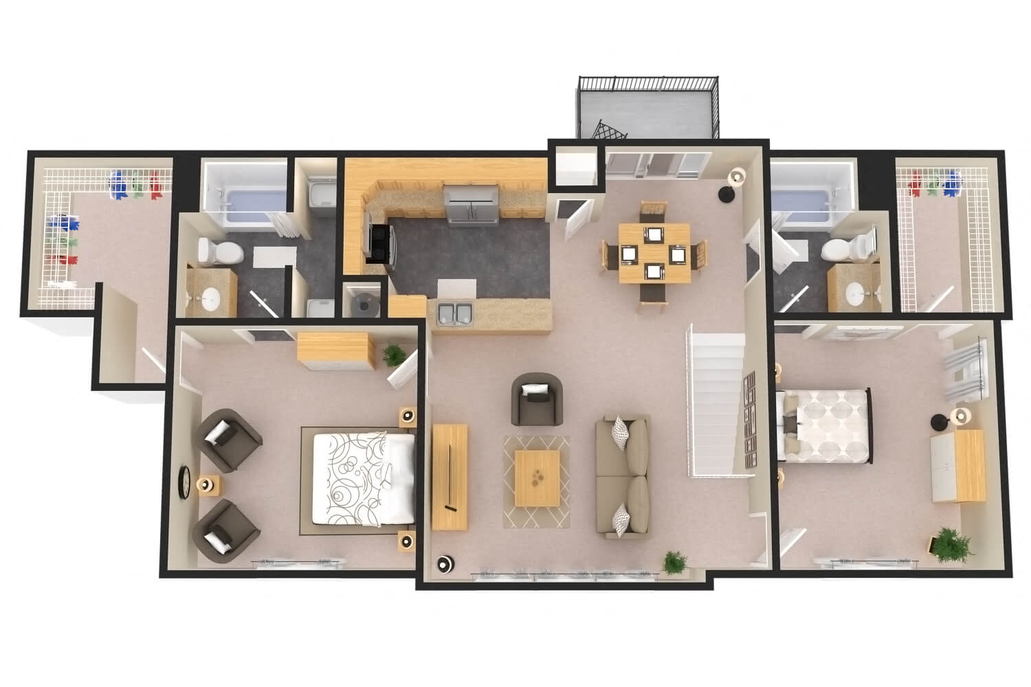 Floor plan for 2 beds, 2 baths, 1267 sqft