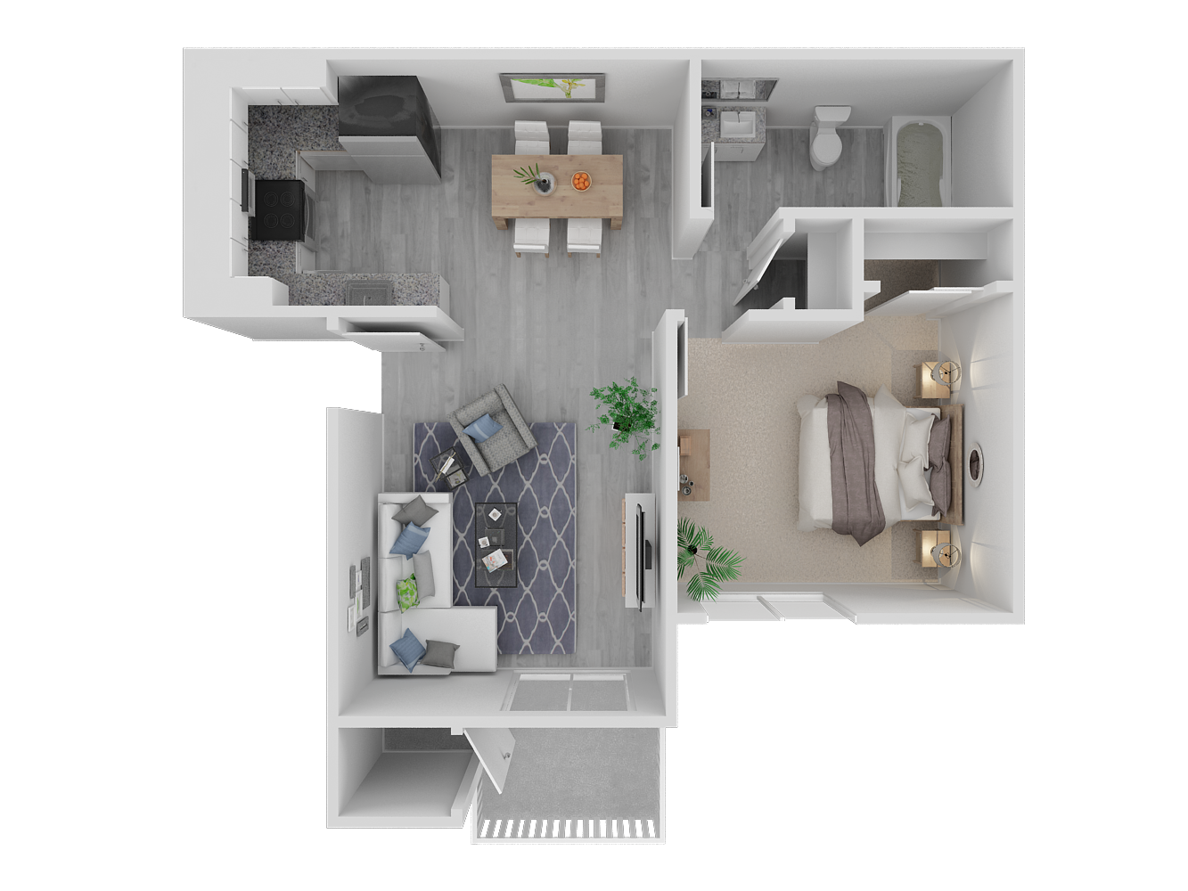 Floor plan for 1 bed, 1 bath, 650 sqft