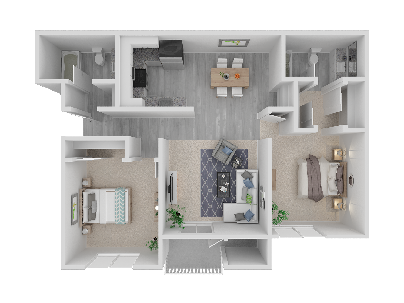 Floor plan for 2 beds, 2 baths, 900 sqft