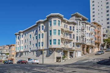 San Francisco apartment for rent - A row of multi-story buildings with a clear blue sky above.