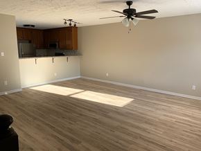 Smithfield apartment for rent - A room with wooden flooring and a ceiling fan.