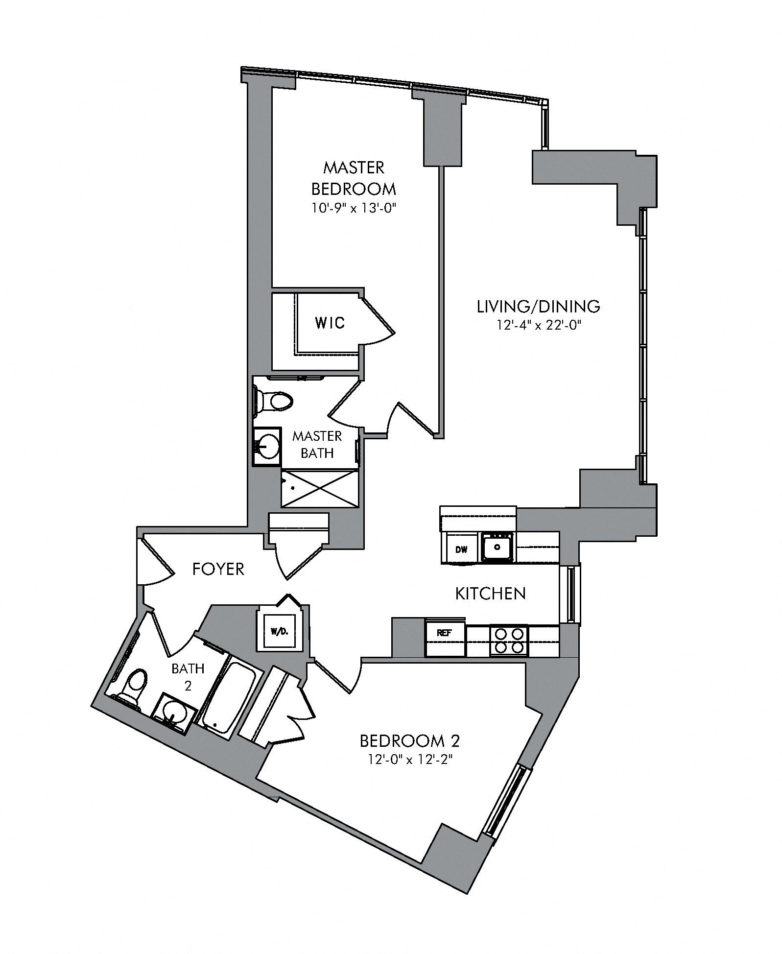 Floor plan for 2 beds, 2 baths, 1211 sqft