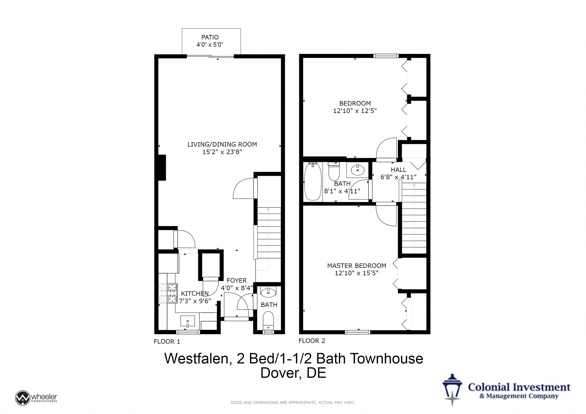 Floor plan for 2 beds, 1.5 baths, 1120 sqft