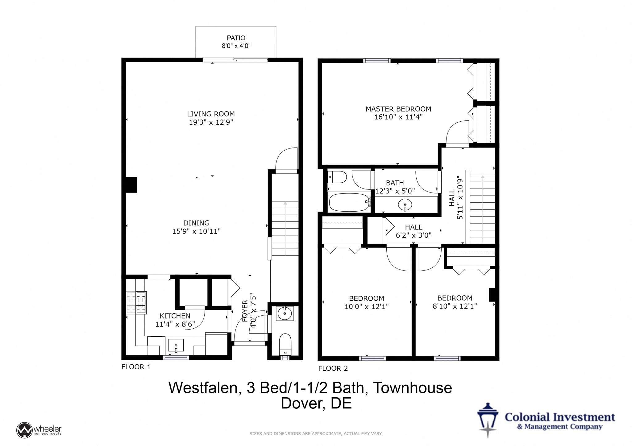 Floor plan for 3 beds, 1.5 baths, 1360 sqft