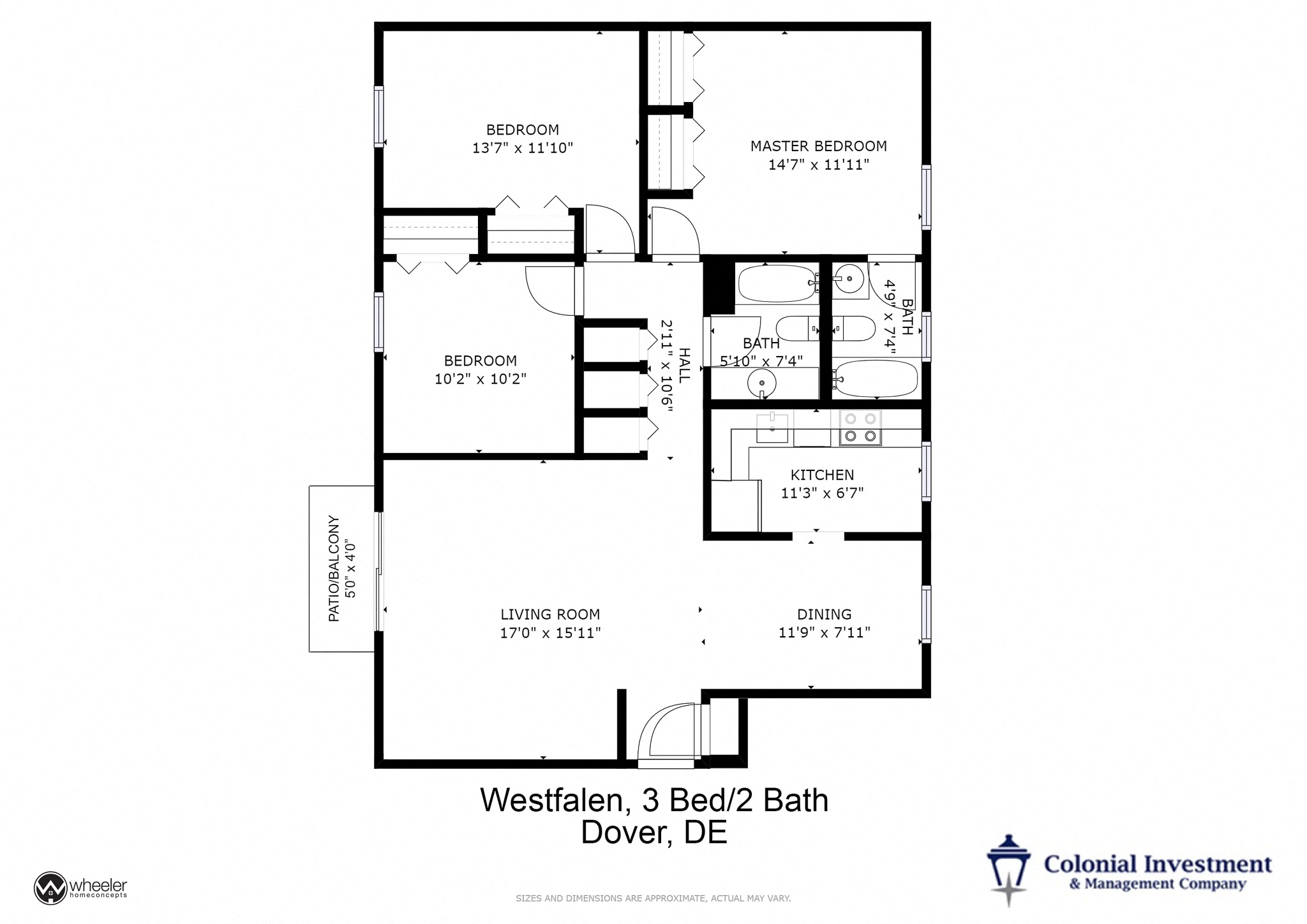 Floor plan for 3 beds, 2 baths, 1200 sqft