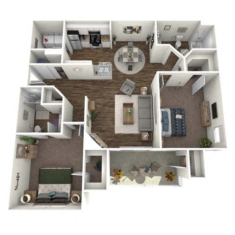 Floor plan for 2 beds, 2 baths, 1002 sqft