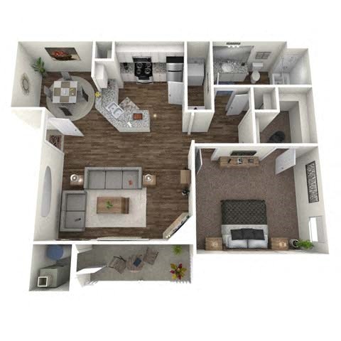 Floor plan for 1 bed, 1 bath, 688 sqft