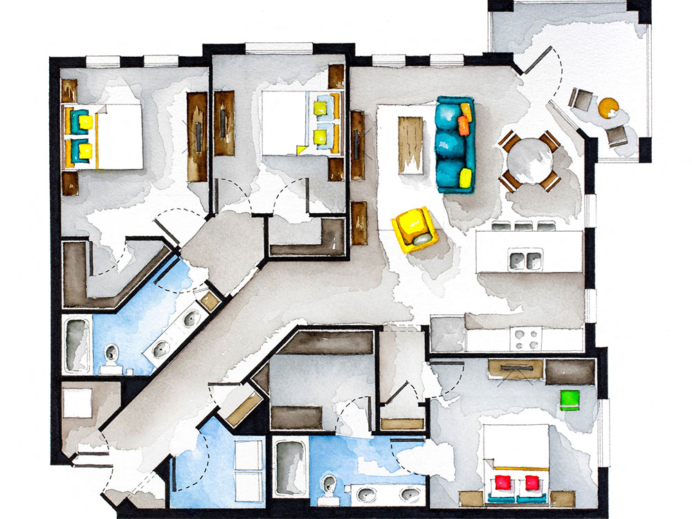Floor plan for 3 beds, 2 baths, 1523 sqft