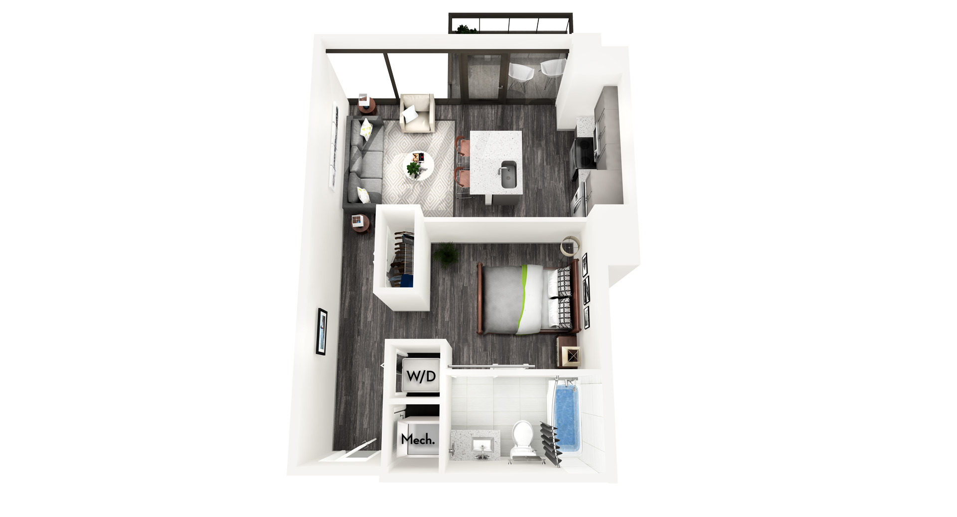 Floor plan for studio, 1 bath, 586 sqft