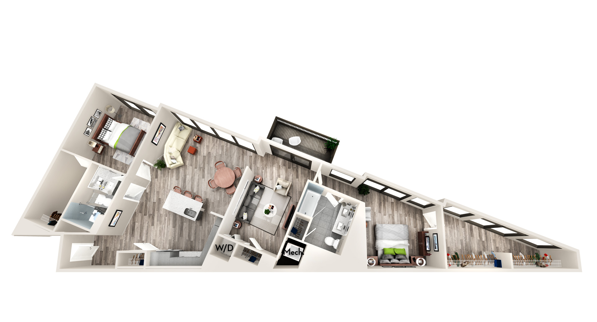 Floor plan for 2 beds, 2 baths, 1690 sqft