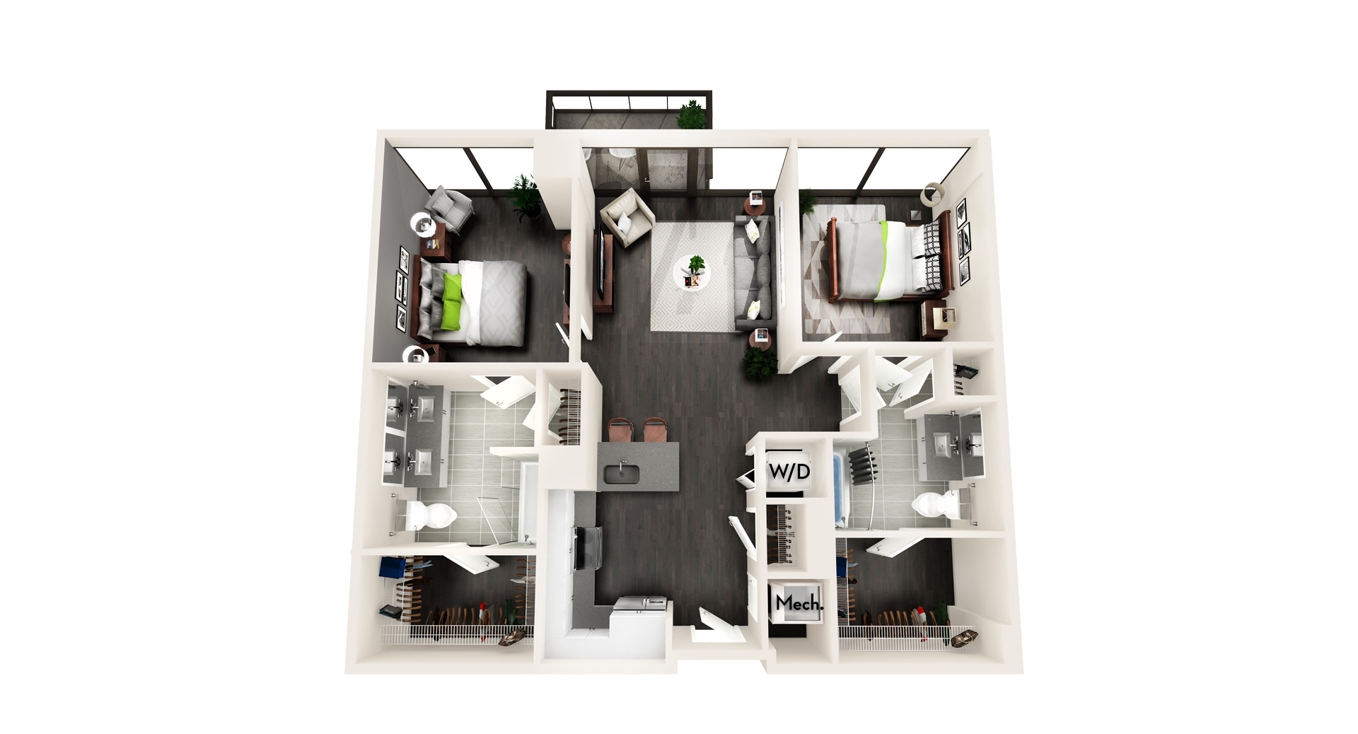 Floor plan for 2 beds, 2 baths, 1026 sqft