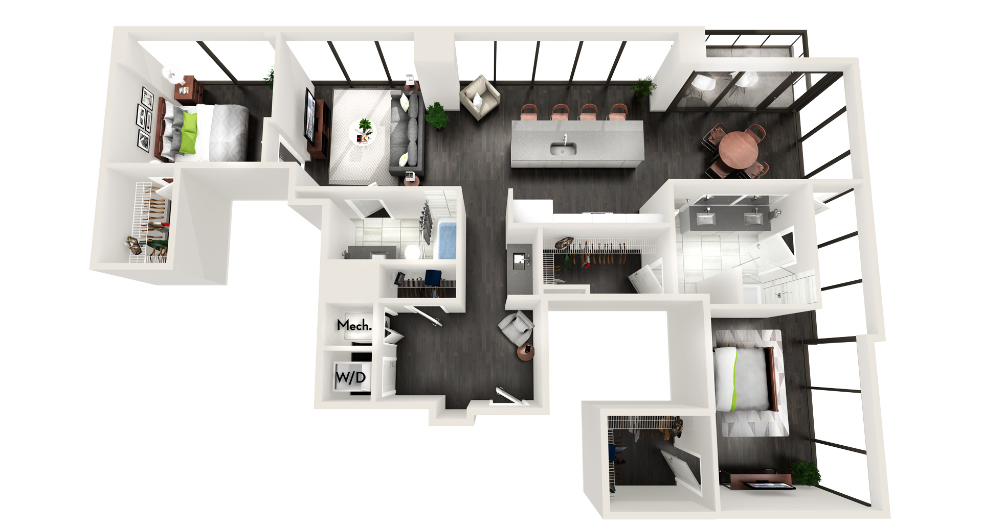 Floor plan for 2 beds, 2 baths, 1425 sqft