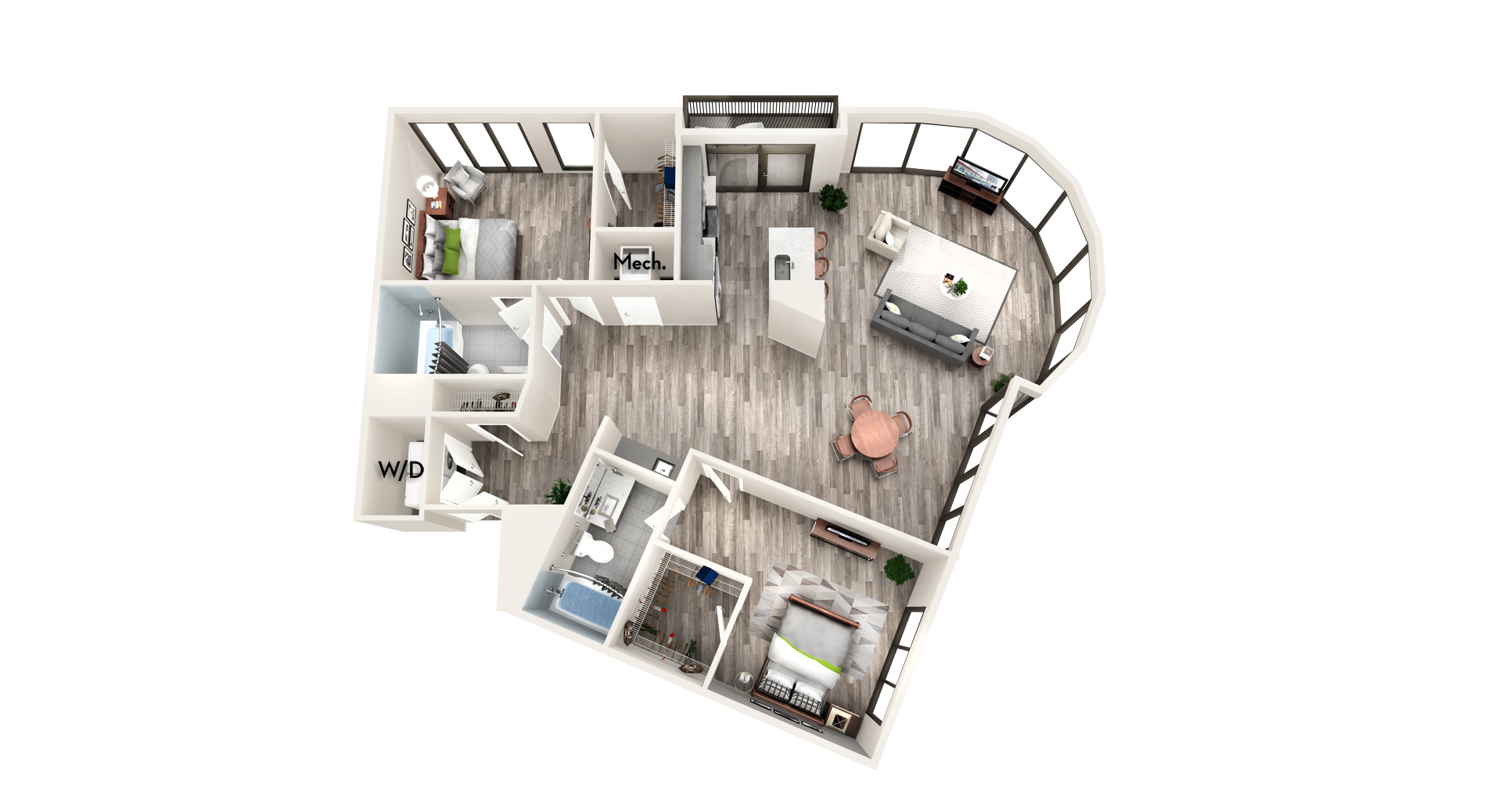Floor plan for 2 beds, 2 baths, 1496 sqft