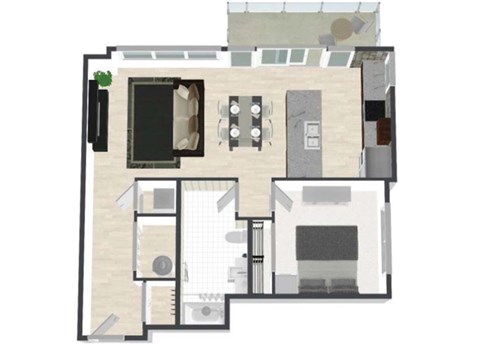 Floor plan for 1 bed, 1 bath, 816 sqft