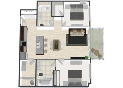 Floor plan for 2 beds, 2 baths, 1099 sqft