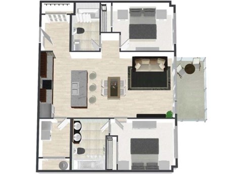 Floor plan for 2 beds, 2 baths, 1236 sqft